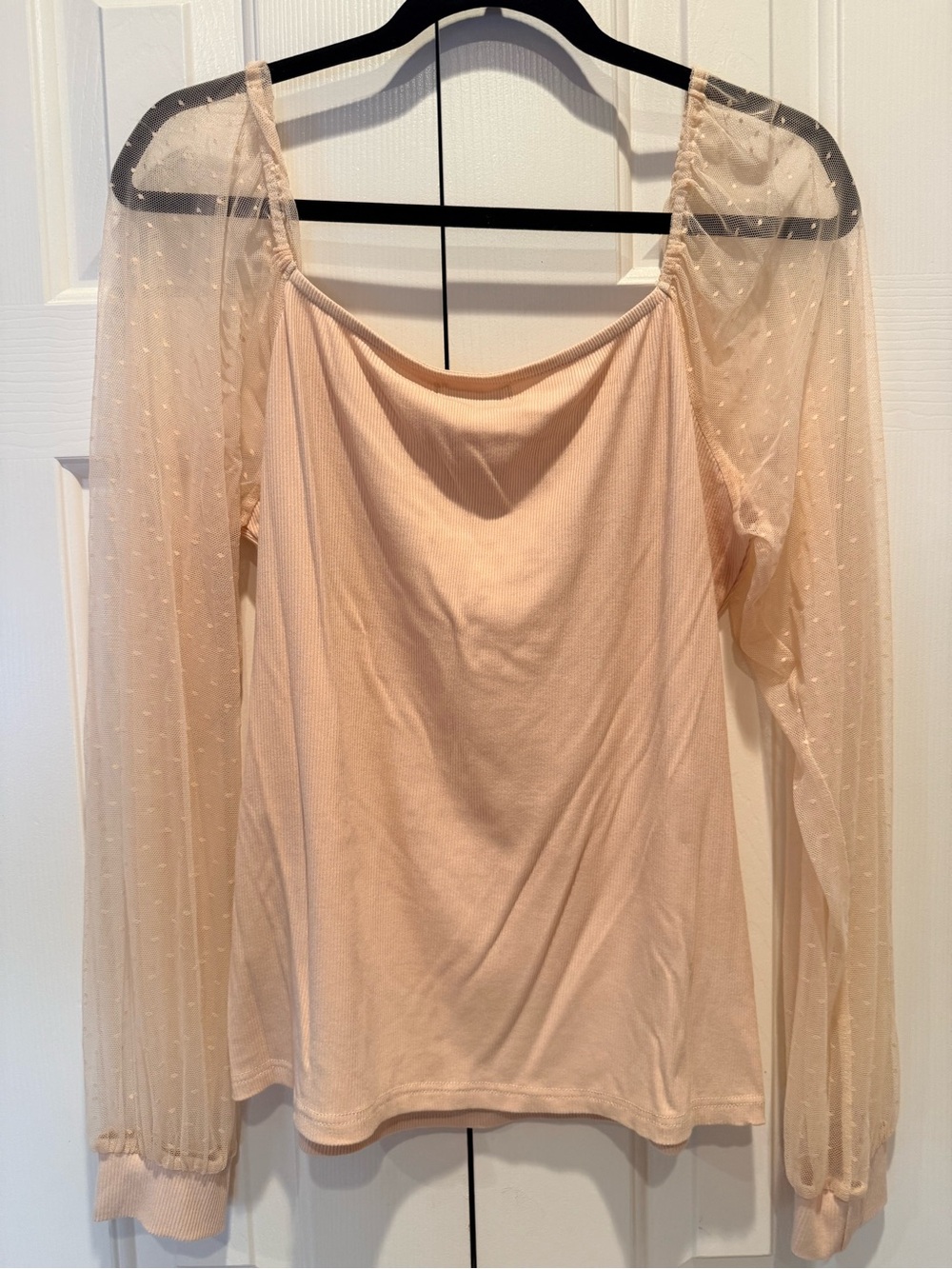 Soft Ribbed Top by Dorose in Peach Sheer Puff Sleeves - Picture 6 of 6